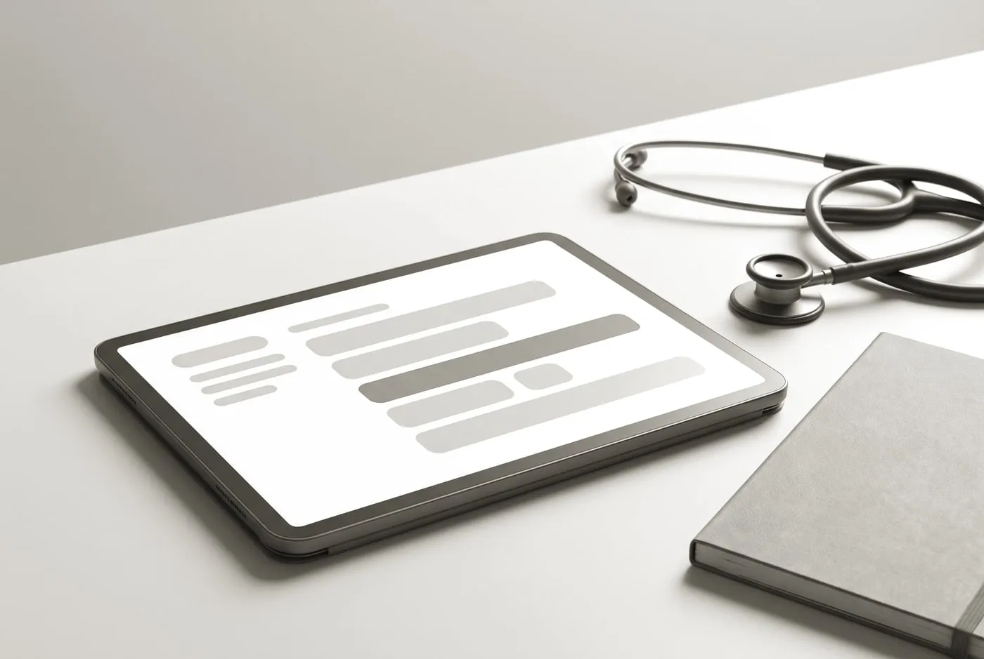A tablet on a desk showing a document laid out as a list of questions and answers.